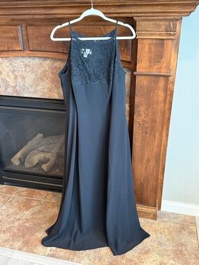 Jessica McClintock Gunne Sax black formal Whimsigoth dress 16W mesh embroidery
